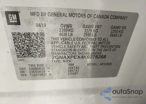 2019 Chevrolet Equinox Premier from USA, damaged, VIN 2GNAXPEX4K6278268